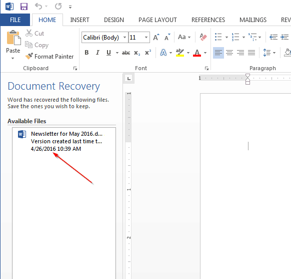 Document Recovery Tab