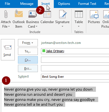 Outlook QuickParts
