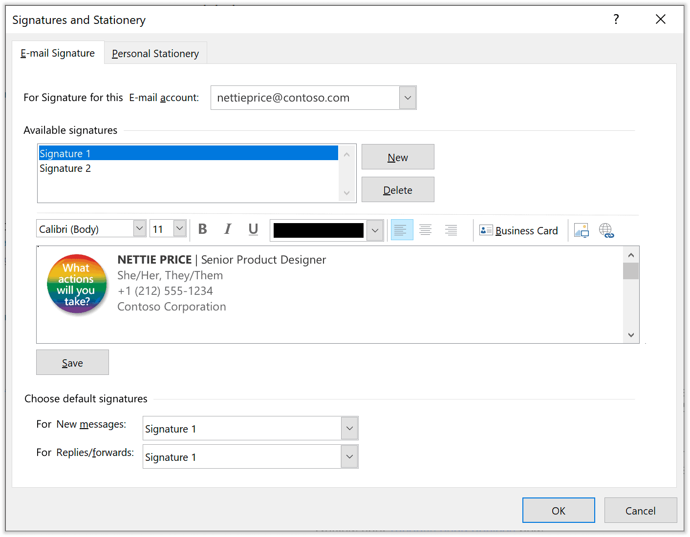 Outlook Cloud Signature Dialog